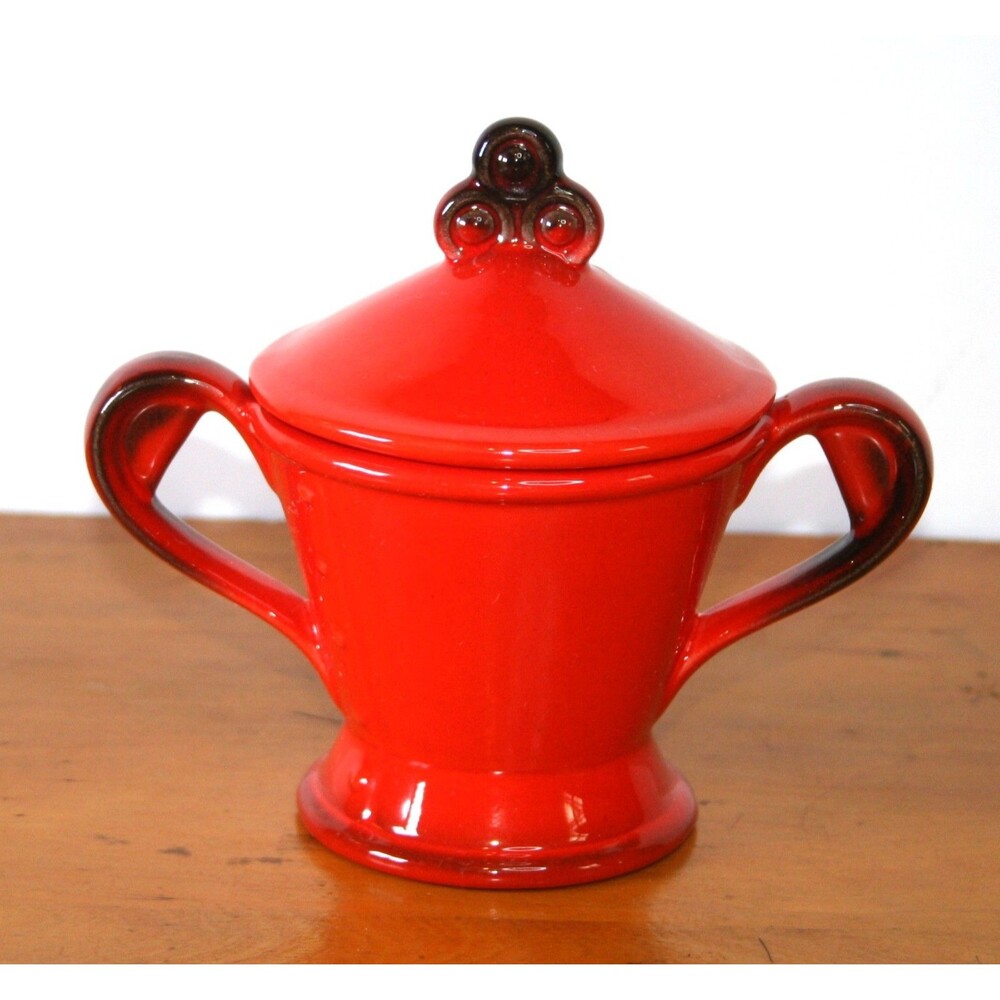 Sugar Bowl + Lid Burnt Orange Rooster Red collection by Metlox Poppytrail MCM